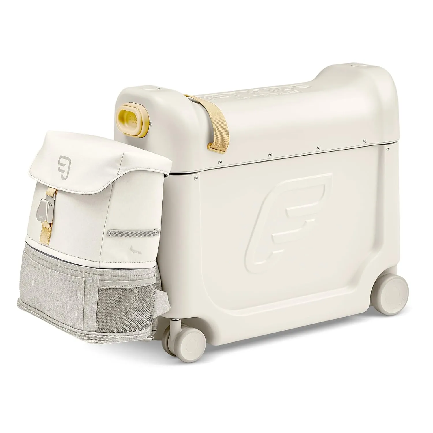 JetKids Stokke Travel Bundle, White - Includes BedBox Ride-On Suitcase & Backpack - Best for Kids 2-7 Years Old (Up to 77 lbs)