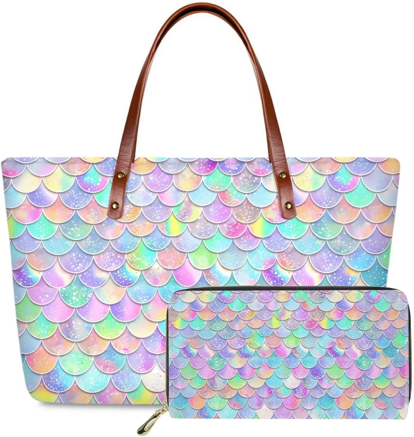 JoyLamoria Women Satchel Handbags Shoulder Purses Totes Work Bags with Leather Wallet 2-Piece Set