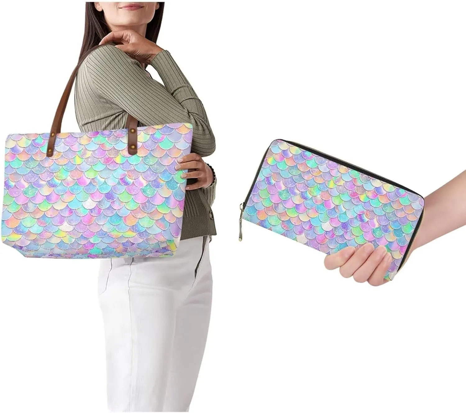 JoyLamoria Women Satchel Handbags Shoulder Purses Totes Work Bags with Leather Wallet 2-Piece Set