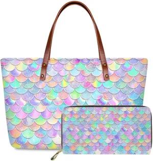 JoyLamoria Women Satchel Handbags Shoulder Purses Totes Work Bags with Leather Wallet 2-Piece Set