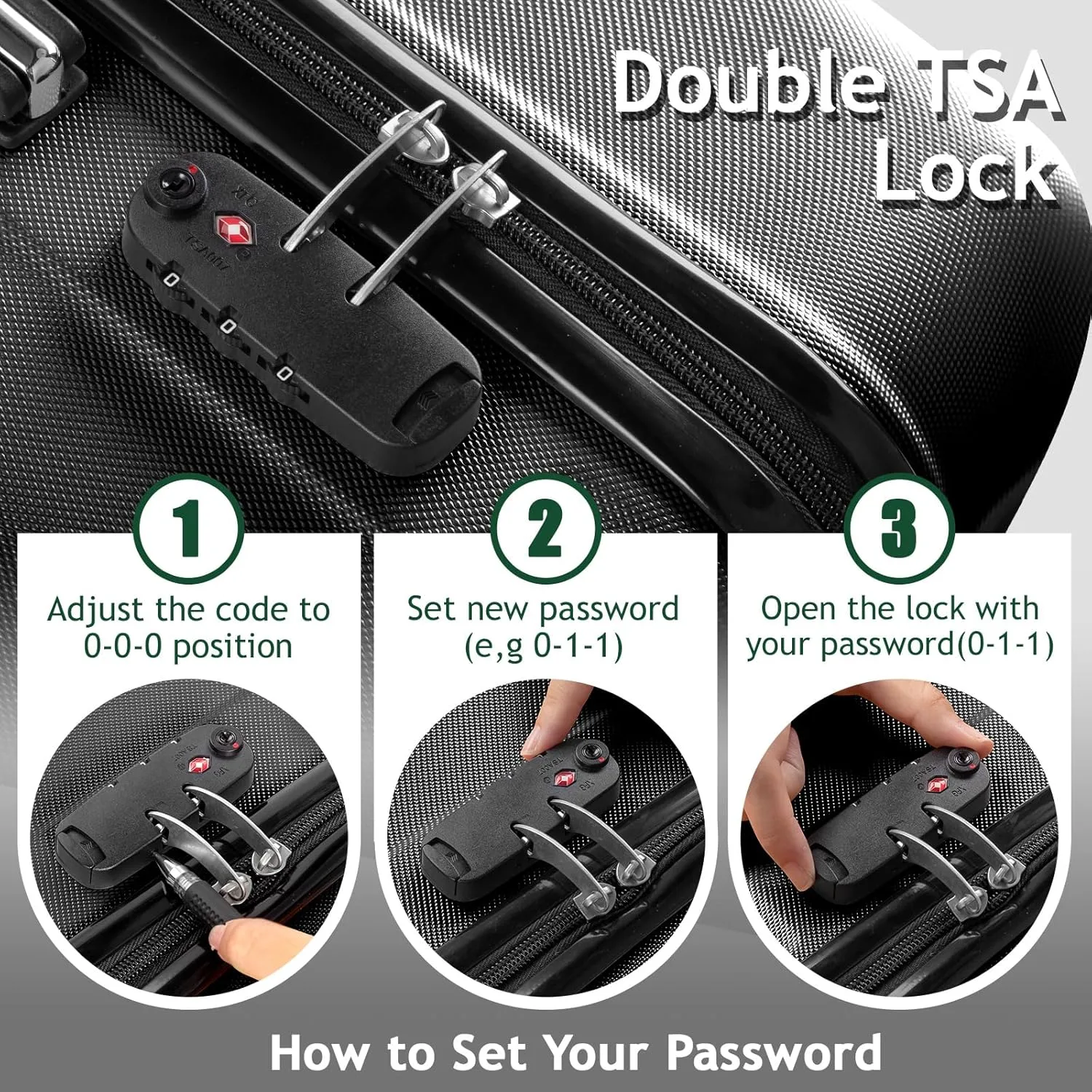 Karl home 3-Piece Luggage Set Travel Lightweight Suitcases with Rolling Wheels, TSA lock & Moulded Corner, Carry on Luggages for Business, Trip, Black (20"/24"/28")