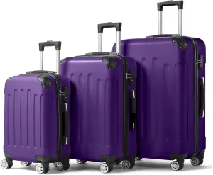 Karl home 3-Piece Luggage Set Travel Lightweight Suitcases with Rolling Wheels, TSA lock & Moulded Corner, Carry on Luggages for Business, Trip, Purple (20"/24"/28")