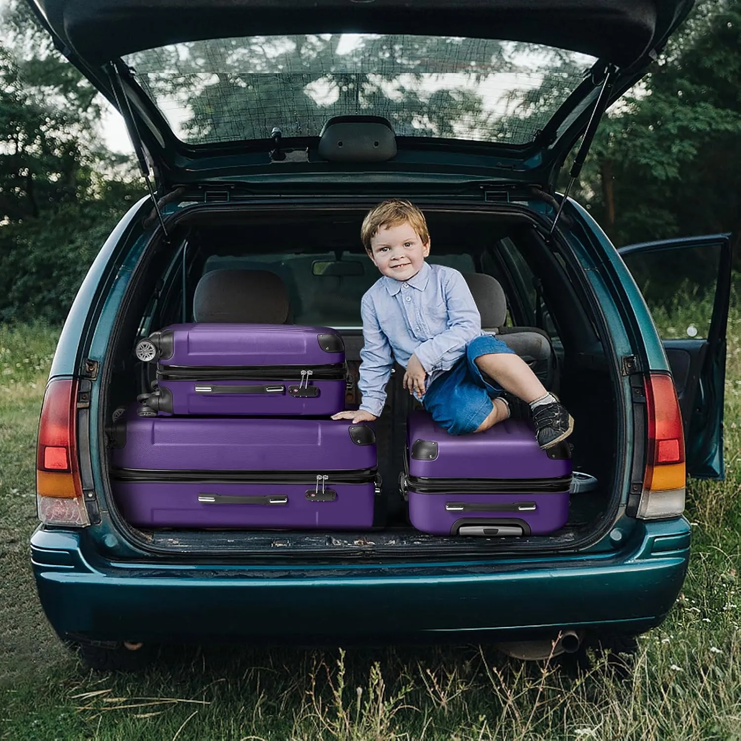 Karl home 3-Piece Luggage Set Travel Lightweight Suitcases with Rolling Wheels, TSA lock & Moulded Corner, Carry on Luggages for Business, Trip, Purple (20"/24"/28")