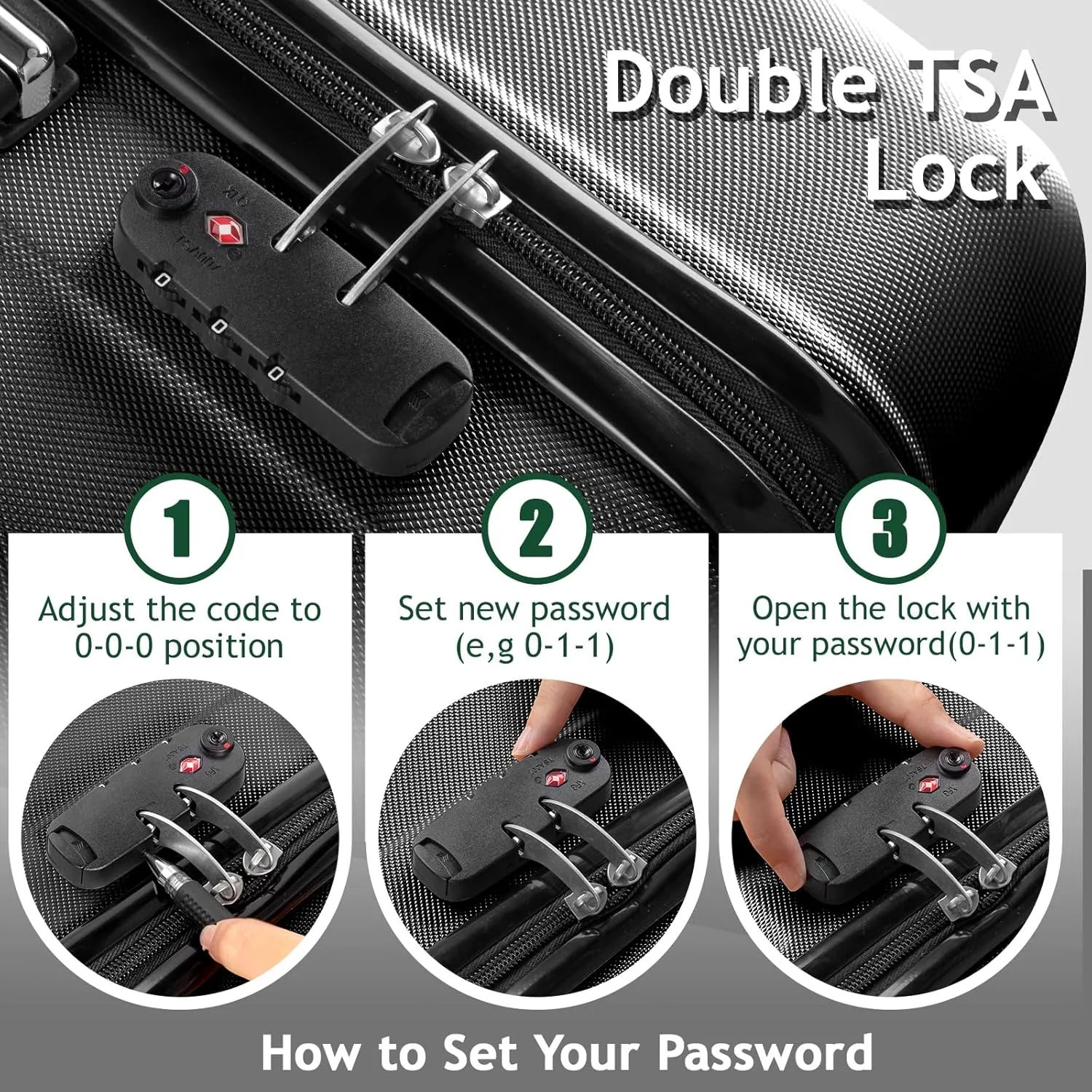 Karl home Luggage Set of 3 Hardside Carry on Suitcase Sets with Spinner Wheels & TSA lock, Portable Lightweight ABS Luggages for Travel, Business - Black(20/24/28)