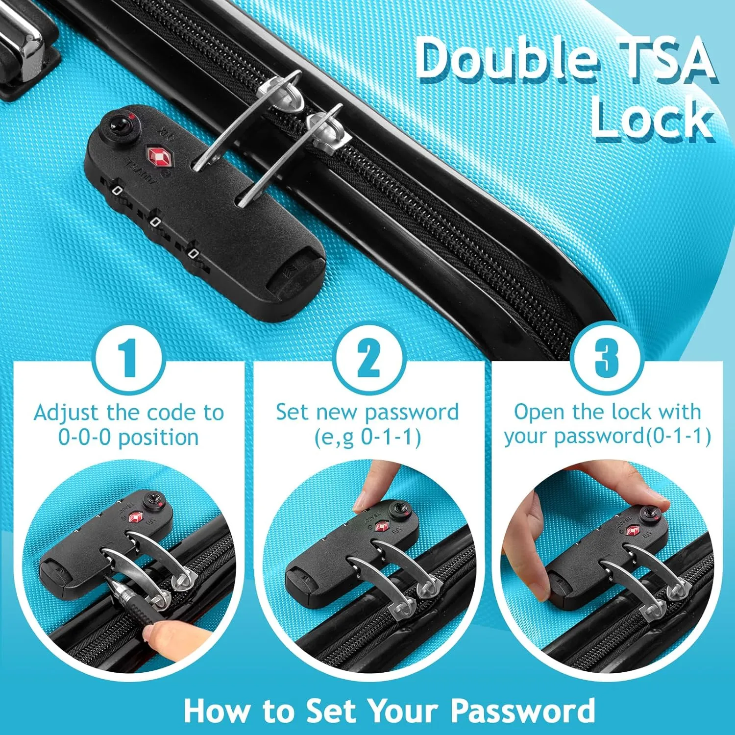 Karl home Luggage Set of 3 Hardside Carry on Suitcase Sets with Spinner Wheels & TSA lock, Portable Lightweight ABS Luggages for Travel, Business - Blue (20/24/28)