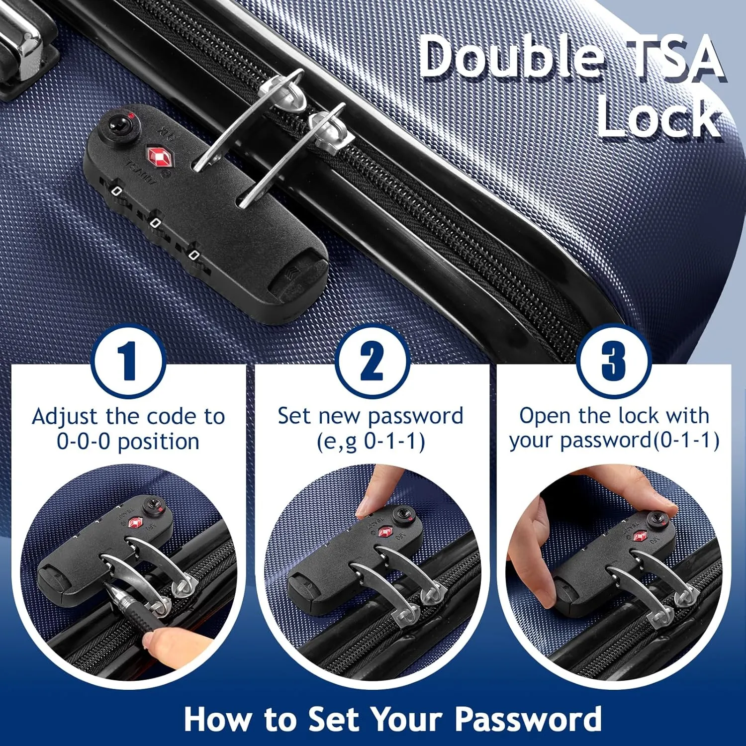 Karl home Luggage Set of 3 Hardside Carry on Suitcase Sets with Spinner Wheels & TSA lock, Portable Lightweight ABS Luggages for Travel, Business - Navy Blue (20/24/28)