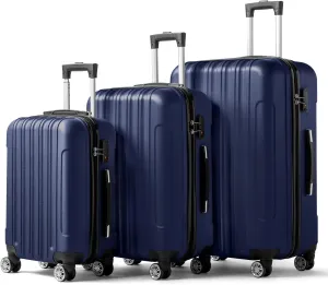Karl home Luggage Set of 3 Hardside Carry on Suitcase Sets with Spinner Wheels & TSA lock, Portable Lightweight ABS Luggages for Travel, Business - Navy Blue (20/24/28)