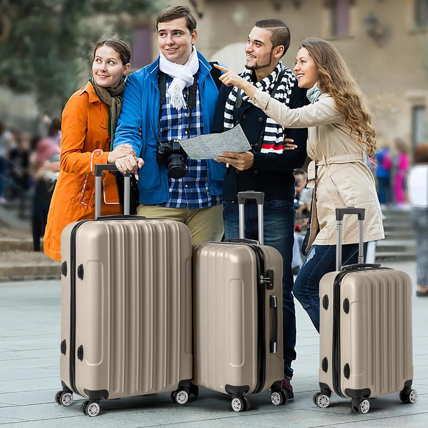 Karl home Luggage Sets 3 Piece, Hardside Carry on Suitcase Sets with Spinner Wheels & TSA lock, Portable Lightweight ABS Luggages for Travel, Business - Champagne, 20/24/28in