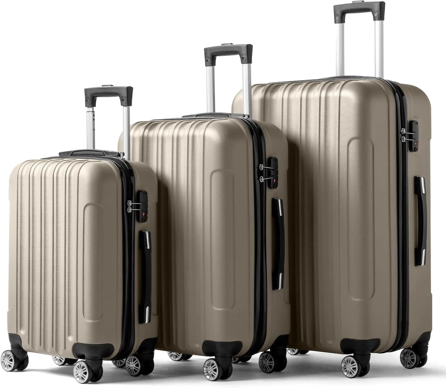 Karl home Luggage Sets 3 Piece, Hardside Carry on Suitcase Sets with Spinner Wheels & TSA lock, Portable Lightweight ABS Luggages for Travel, Business - Champagne, 20/24/28in
