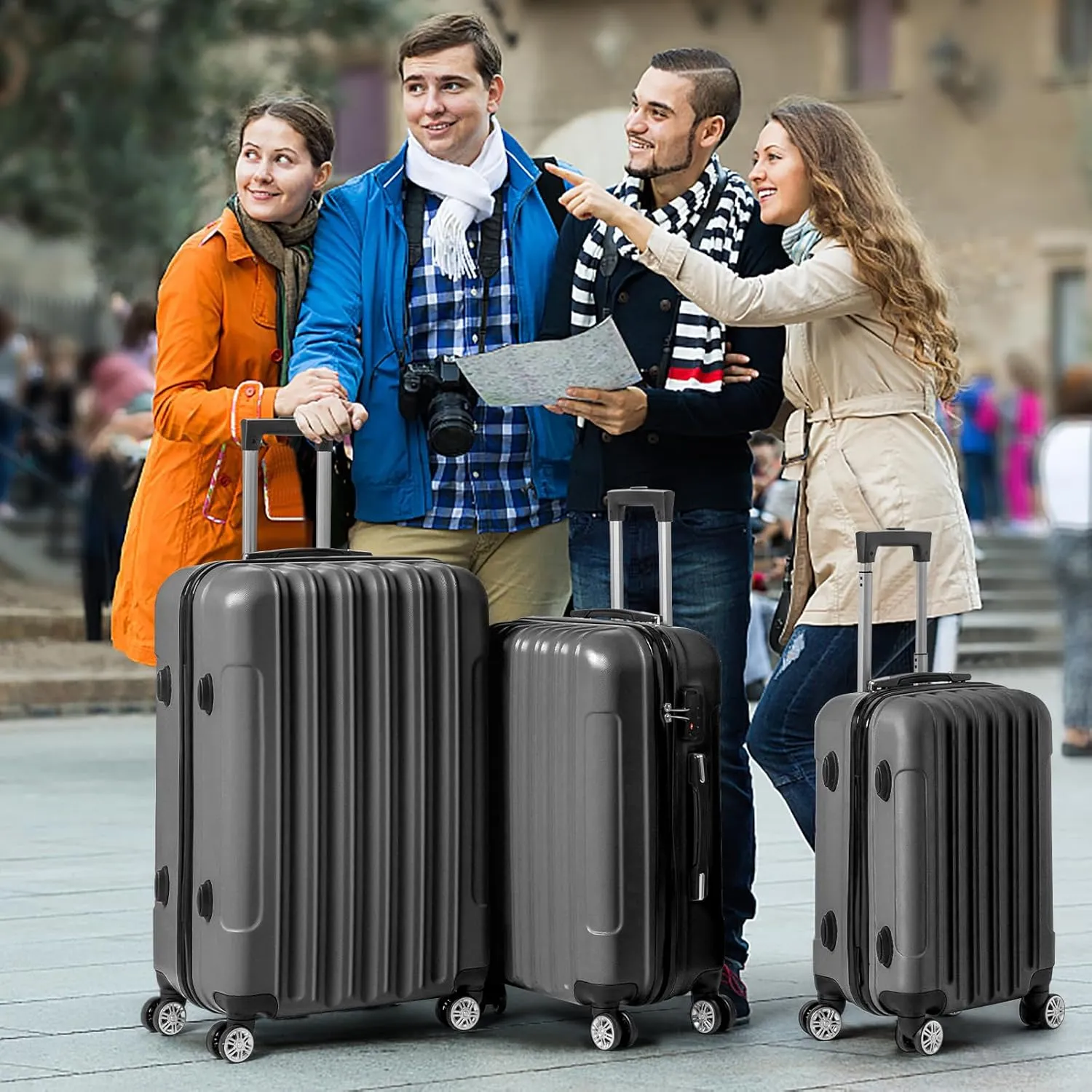 Karl home Luggage Sets 3 Piece, Hardside Carry on Suitcase Sets with Spinner Wheels & TSA lock, Portable Lightweight ABS Luggages for Travel, Business - Dark Grey, 20/24/28in