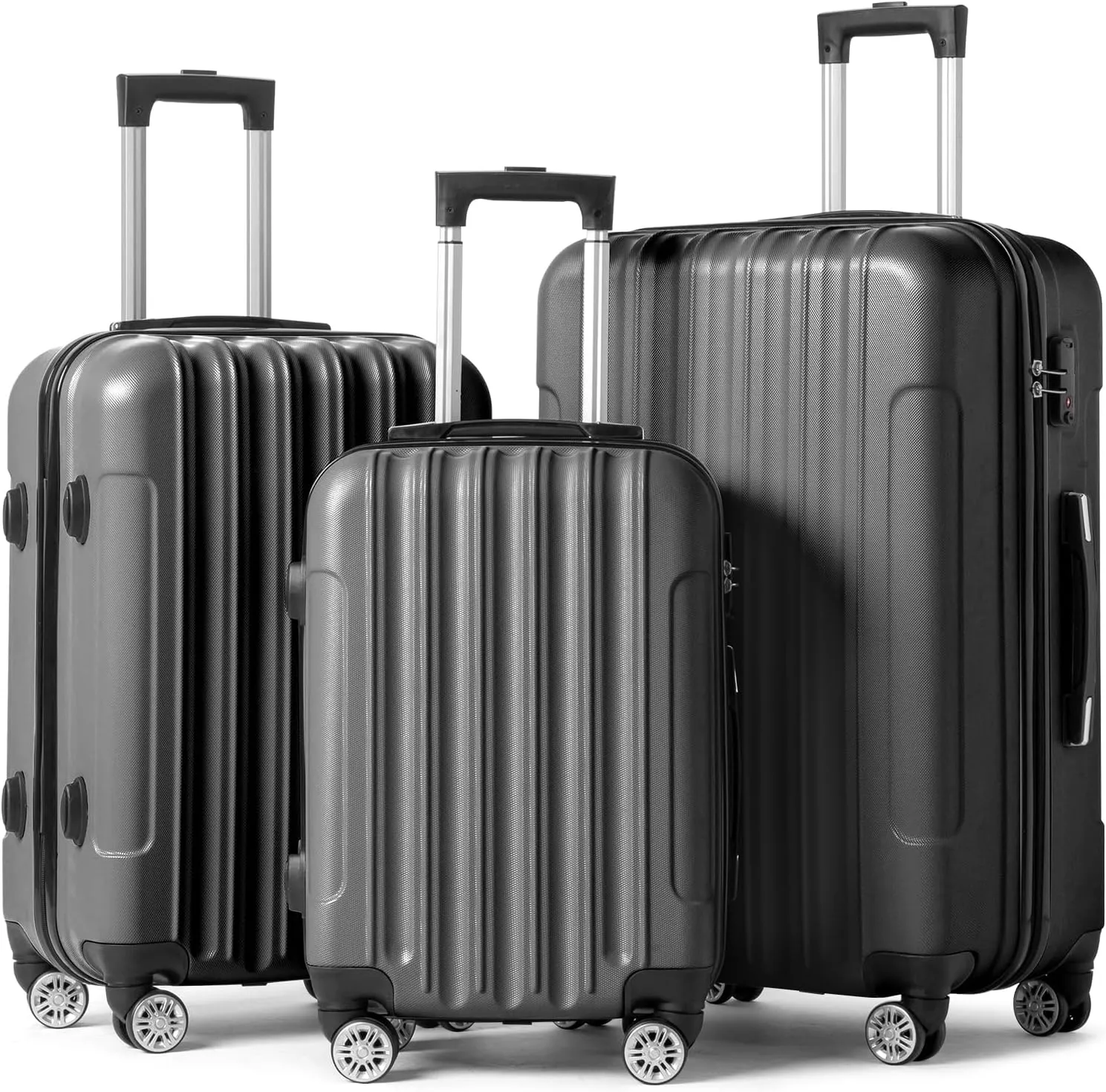 Karl home Luggage Sets 3 Piece, Hardside Carry on Suitcase Sets with Spinner Wheels & TSA lock, Portable Lightweight ABS Luggages for Travel, Business - Dark Grey, 20/24/28in