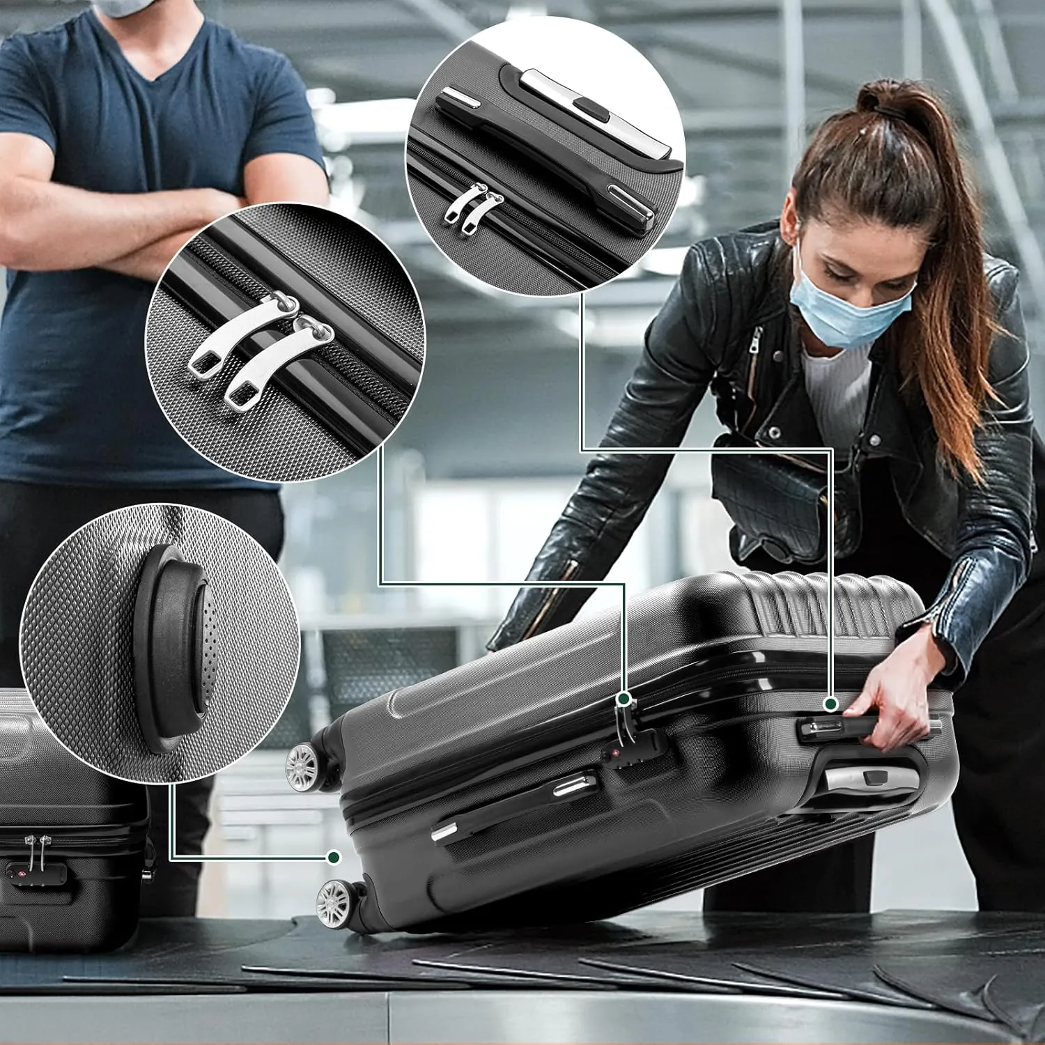 Karl home Luggage Sets 3 Piece, Hardside Carry on Suitcase Sets with Spinner Wheels & TSA lock, Portable Lightweight ABS Luggages for Travel, Business - Dark Grey, 20/24/28in