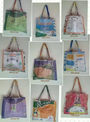 Karma Handicrafts RECYCLED Rice Sack Messenger Bag Shopping Shoulder Tote Handmade Nepal Fairtrade, Medium