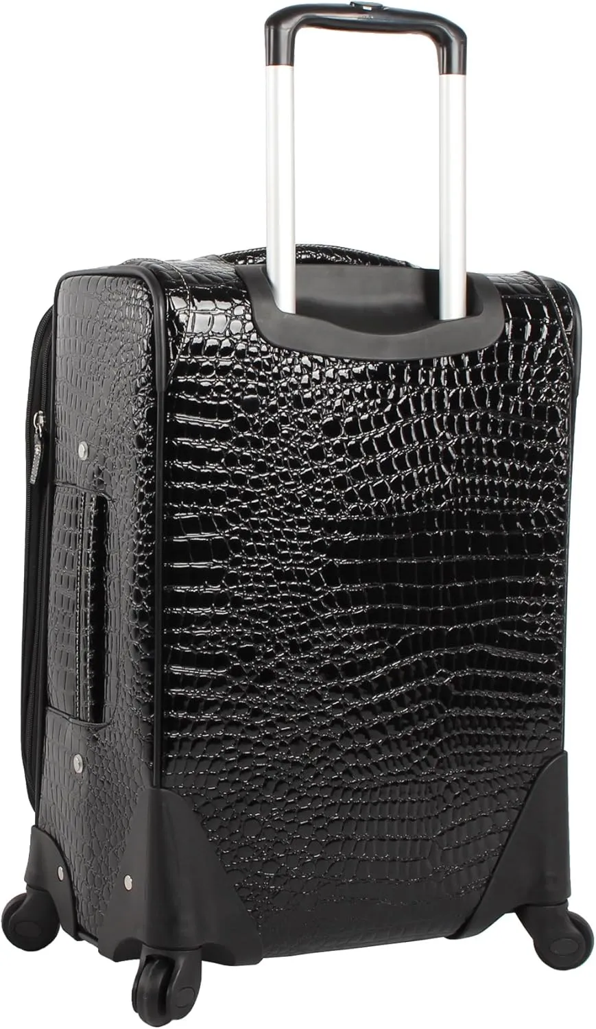 Kathy Van Zeeland Croco PVC Designer Luggage - Lightweight Expandable 20 Inch Carry on Suitcase for Women - Small Durable Bag with 4-Rolling Spinner Wheels (Black)