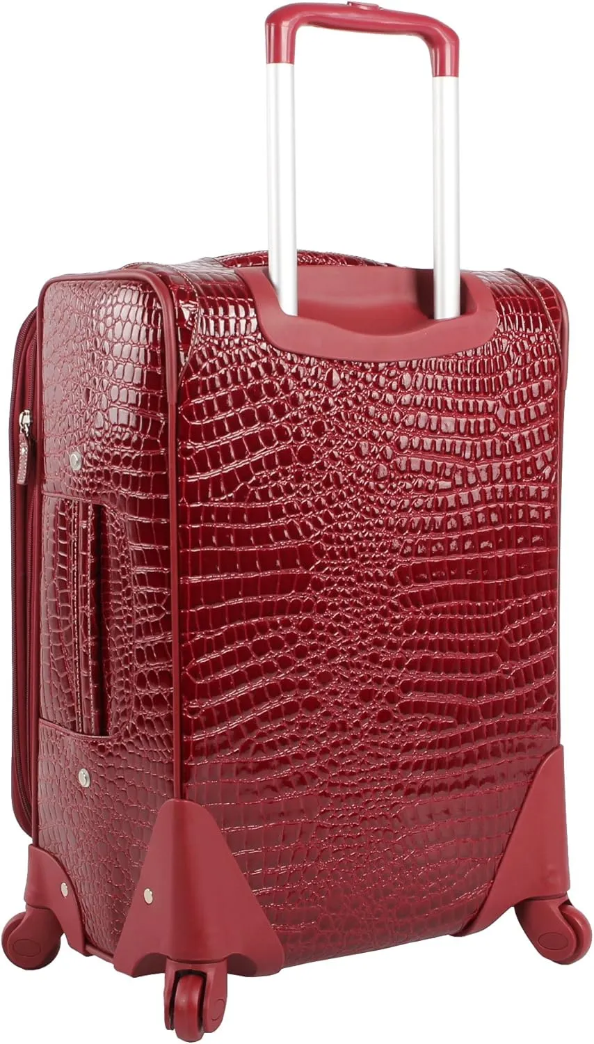Kathy Van Zeeland Croco PVC Designer Luggage - Lightweight Expandable 20 Inch Carry on Suitcase for Women - Small Durable Bag with 4-Rolling Spinner Wheels (Burgundy)