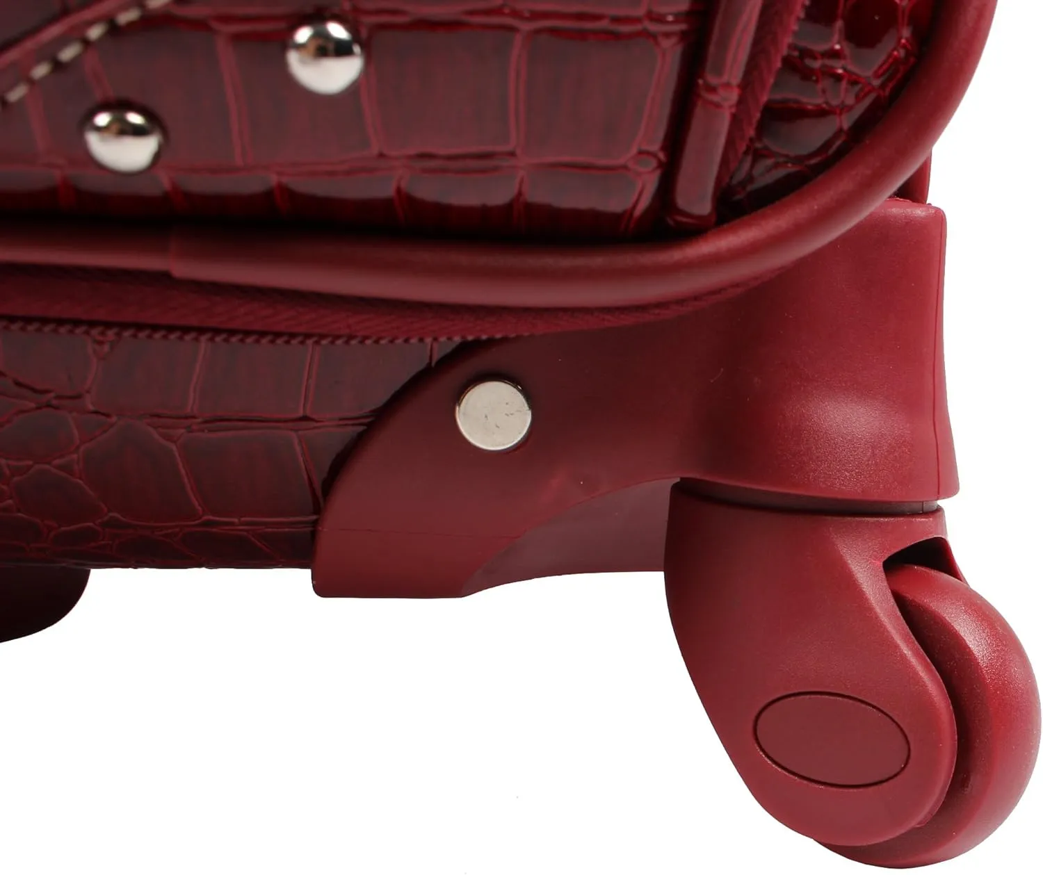 Kathy Van Zeeland Croco PVC Designer Luggage - Lightweight Expandable 20 Inch Carry on Suitcase for Women - Small Durable Bag with 4-Rolling Spinner Wheels (Burgundy)