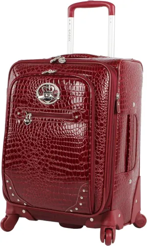 Kathy Van Zeeland Croco PVC Designer Luggage - Lightweight Expandable 20 Inch Carry on Suitcase for Women - Small Durable Bag with 4-Rolling Spinner Wheels (Burgundy)
