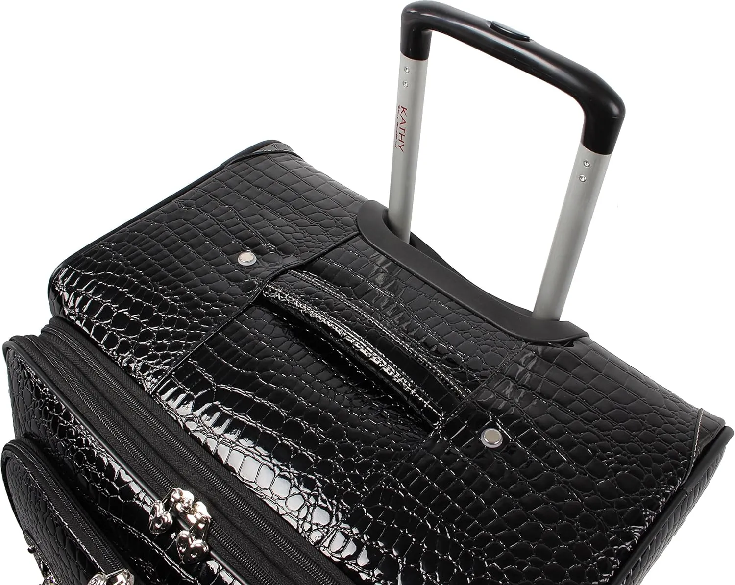 Kathy Van Zeeland Croco PVC Designer Luggage - Lightweight Expandable 28 Inch Suitcase for Women - Large Durable Bag with 4-Rolling Spinner Wheels (Black)
