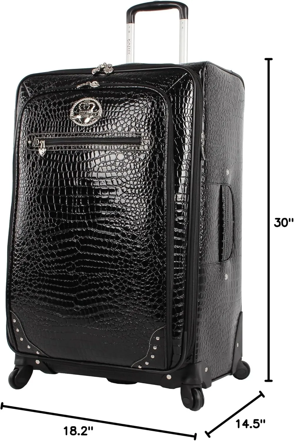Kathy Van Zeeland Croco PVC Designer Luggage - Lightweight Expandable 28 Inch Suitcase for Women - Large Durable Bag with 4-Rolling Spinner Wheels (Black)