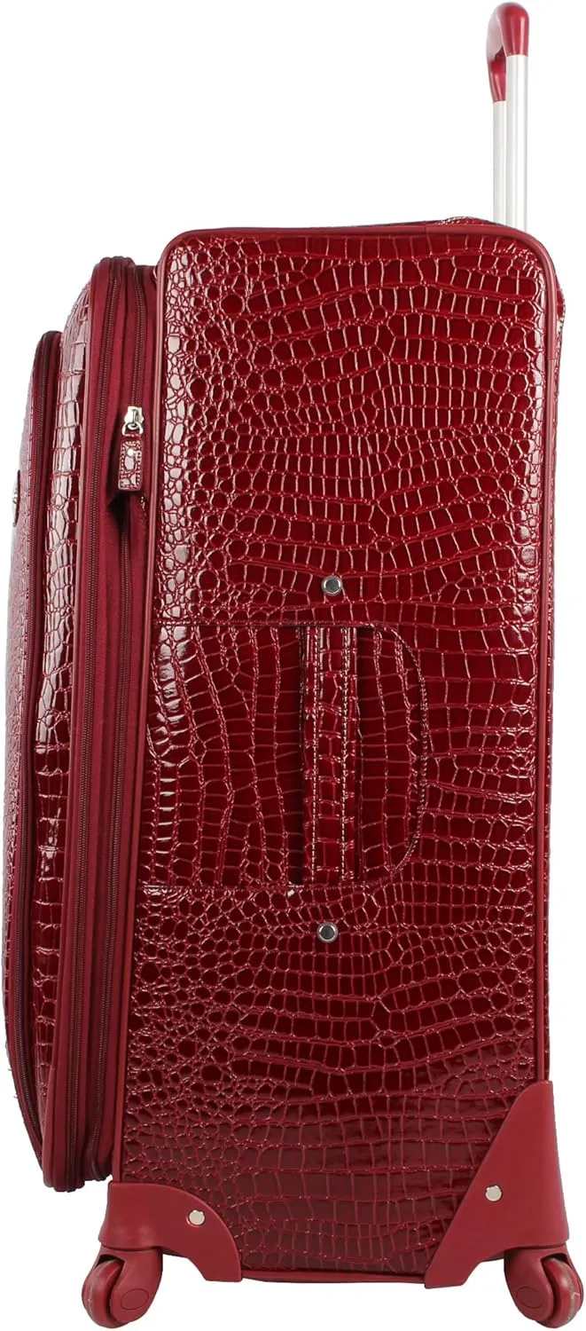Kathy Van Zeeland Croco PVC Designer Luggage - Lightweight Expandable 28 Inch Suitcase for Women - Large Durable Bag with 4-Rolling Spinner Wheels (Burgendy)