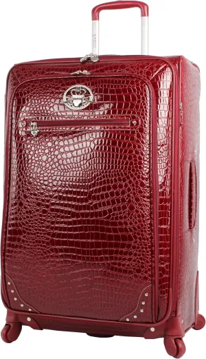 Kathy Van Zeeland Croco PVC Designer Luggage - Lightweight Expandable 28 Inch Suitcase for Women - Large Durable Bag with 4-Rolling Spinner Wheels (Burgendy)