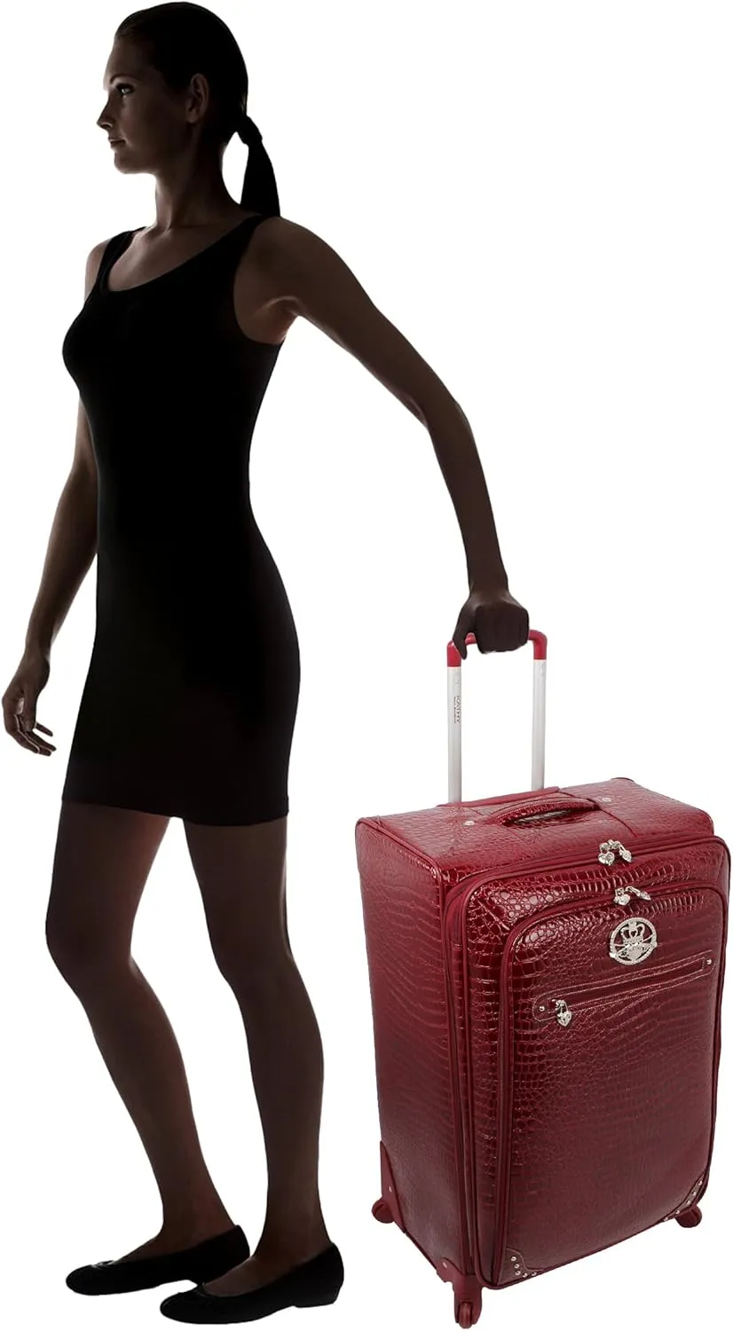 Kathy Van Zeeland Croco PVC Designer Luggage - Lightweight Expandable 28 Inch Suitcase for Women - Large Durable Bag with 4-Rolling Spinner Wheels (Burgendy)