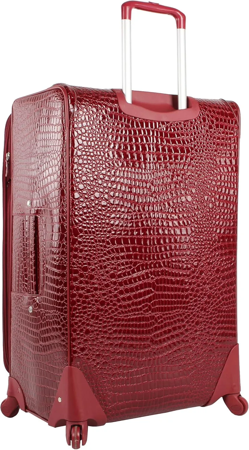 Kathy Van Zeeland Croco PVC Designer Luggage - Lightweight Expandable 28 Inch Suitcase for Women - Large Durable Bag with 4-Rolling Spinner Wheels (Burgendy)