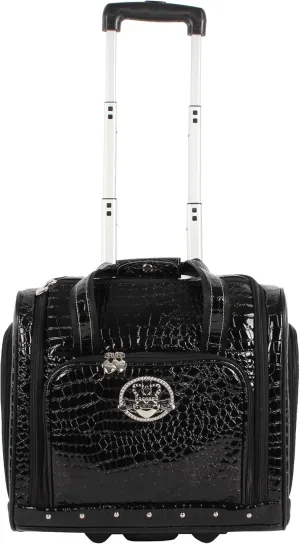 Kathy Van Zeeland Croco PVC Designer Underseat Luggage - 15 Inch Carry On Suitcase for Women- Lightweight Under Seat Bag with 2-Rolling Spinner Wheels (Black)