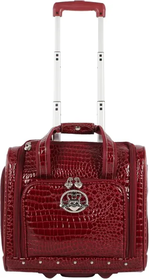 Kathy Van Zeeland Croco PVC Designer Underseat Luggage - 15 Inch Carry On Suitcase for Women- Lightweight Under Seat Bag with 2-Rolling Spinner Wheels (Burgundy)