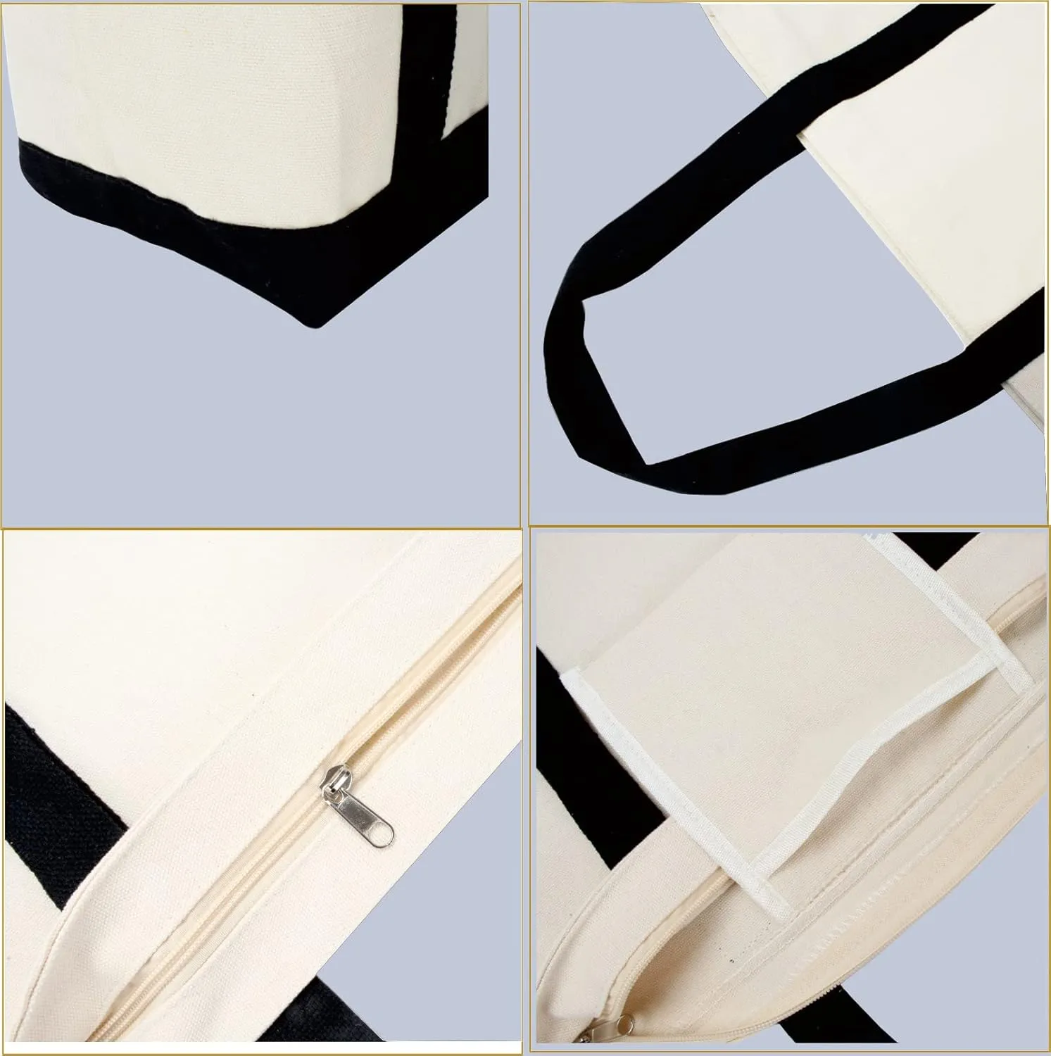 kaxilu Red Zippered Canvas Tote Bag 16.5"x 14"x5" Heavy Duty Plain Tote Bags 4PCS Reusable Canvas Tote Bags Bulk Cloth Grocery Bags