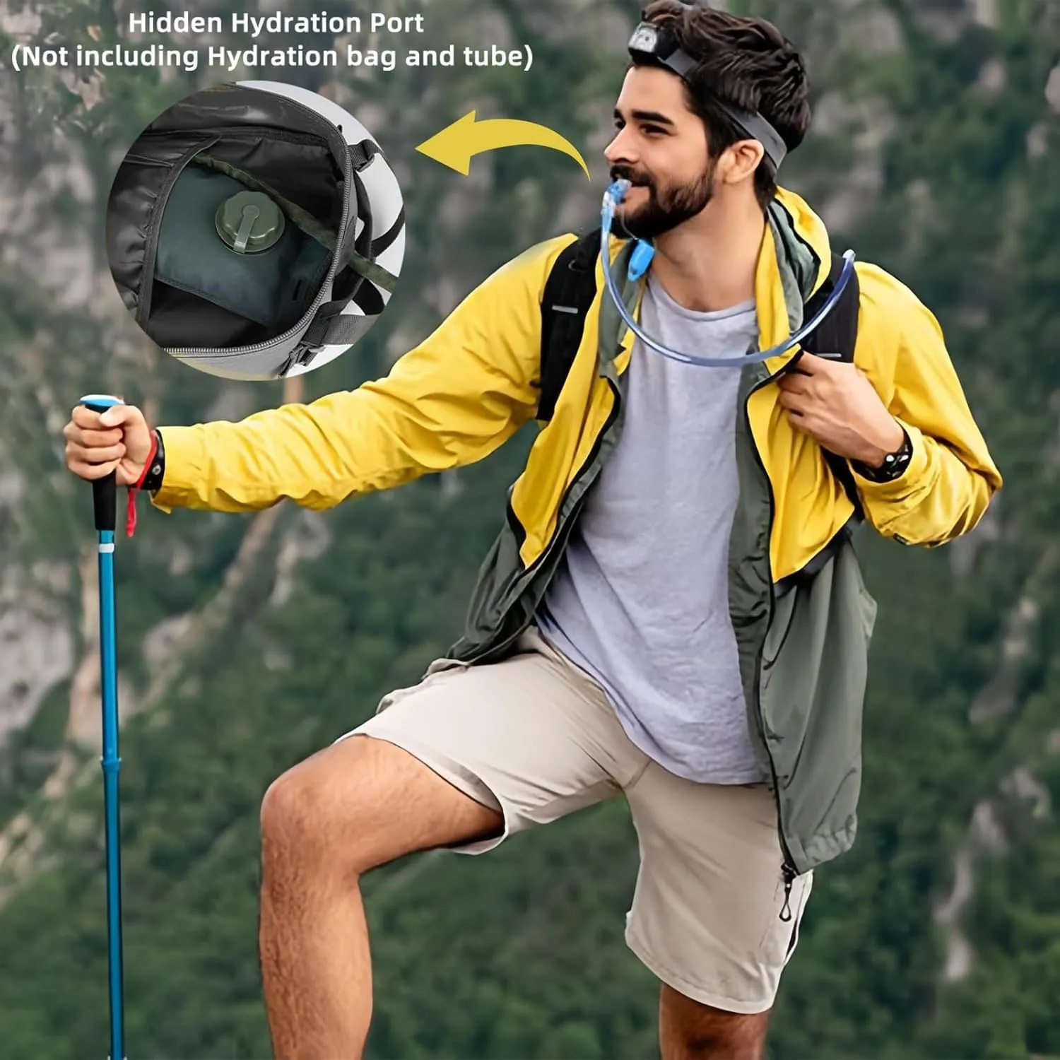 Khaki 45L Large Military Tactical Backpack for Men，Travel Hiking Backpack with Bottle Holder, Laptop Backpack for Work, Men's Assault Bag Back Pack for Outdoor Camping Hiking Fishing