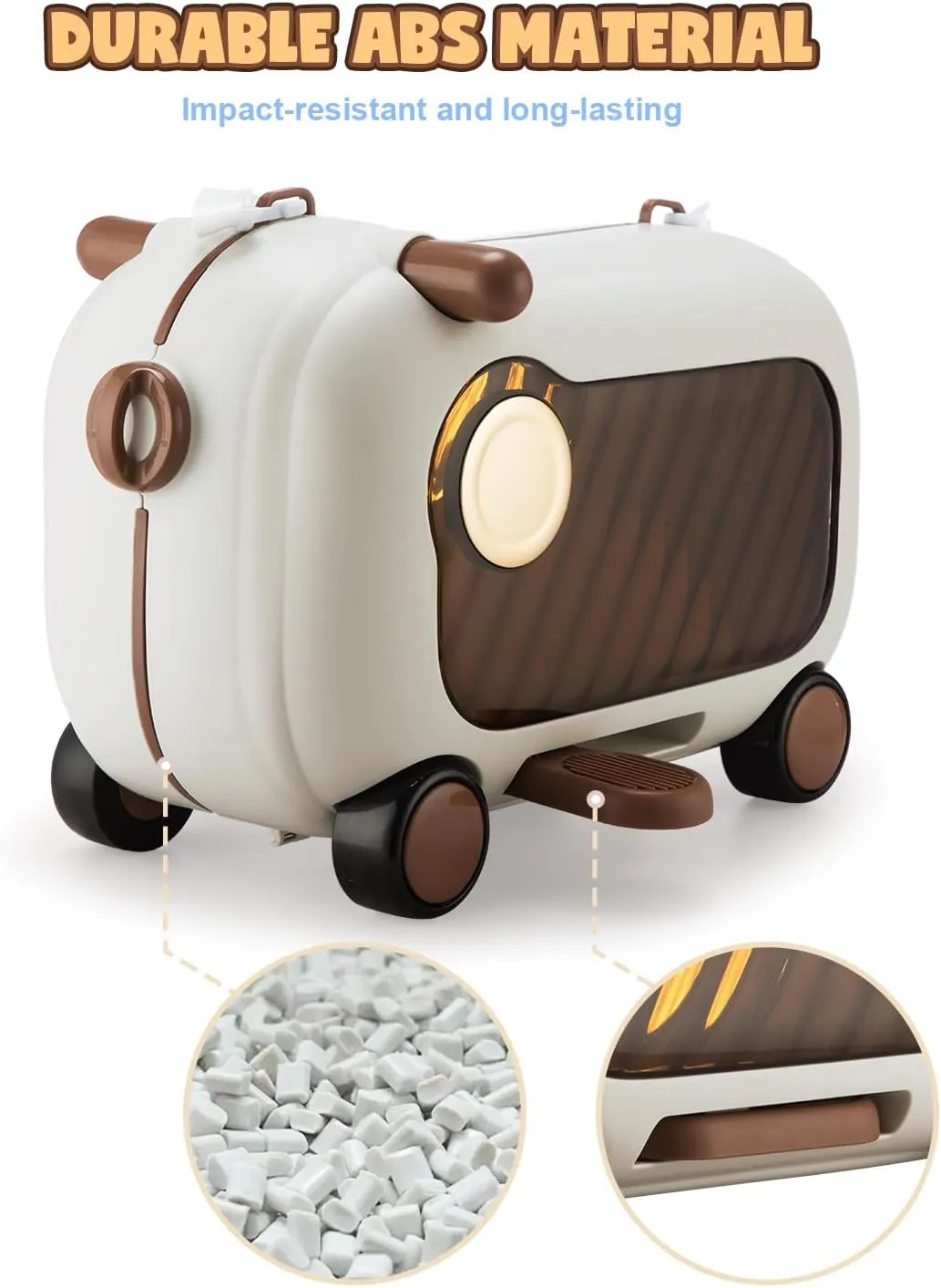 Kids Luggage with Wheels, Small Ride on Suitcases for Girls, Lightweight Airline Approved Hard Shell Rideable Suitcase for Kids 4-8 Travel, Cute Rolling Luggage for Airplanes (White)