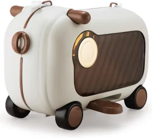 Kids Luggage with Wheels, Small Ride on Suitcases for Girls, Lightweight Airline Approved Hard Shell Rideable Suitcase for Kids 4-8 Travel, Cute Rolling Luggage for Airplanes (White)
