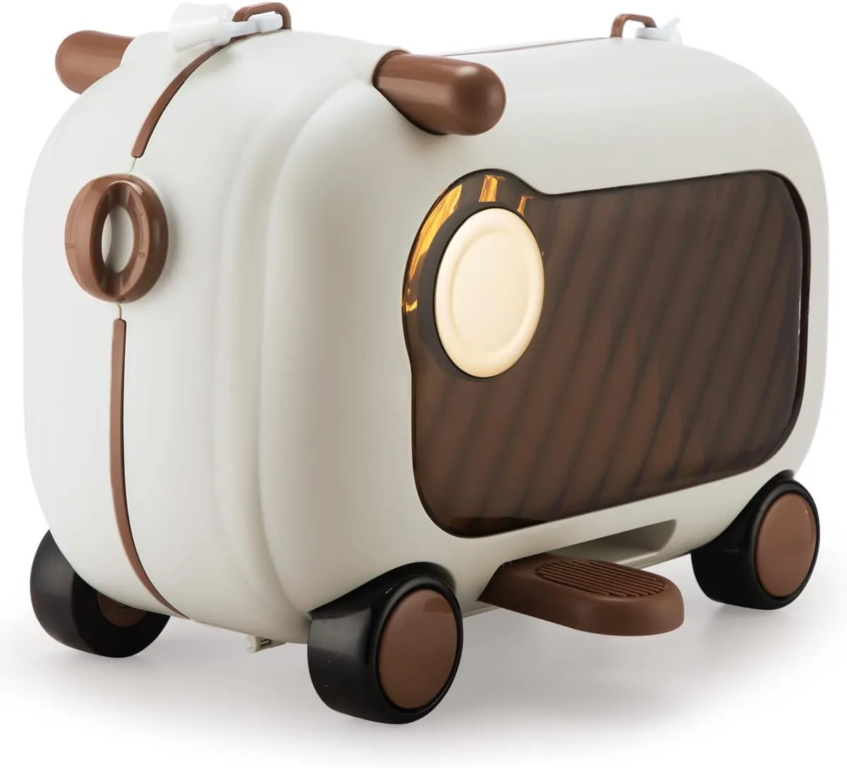 Kids Luggage with Wheels, Small Ride on Suitcases for Girls, Lightweight Airline Approved Hard Shell Rideable Suitcase for Kids 4-8 Travel, Cute Rolling Luggage for Airplanes (White)