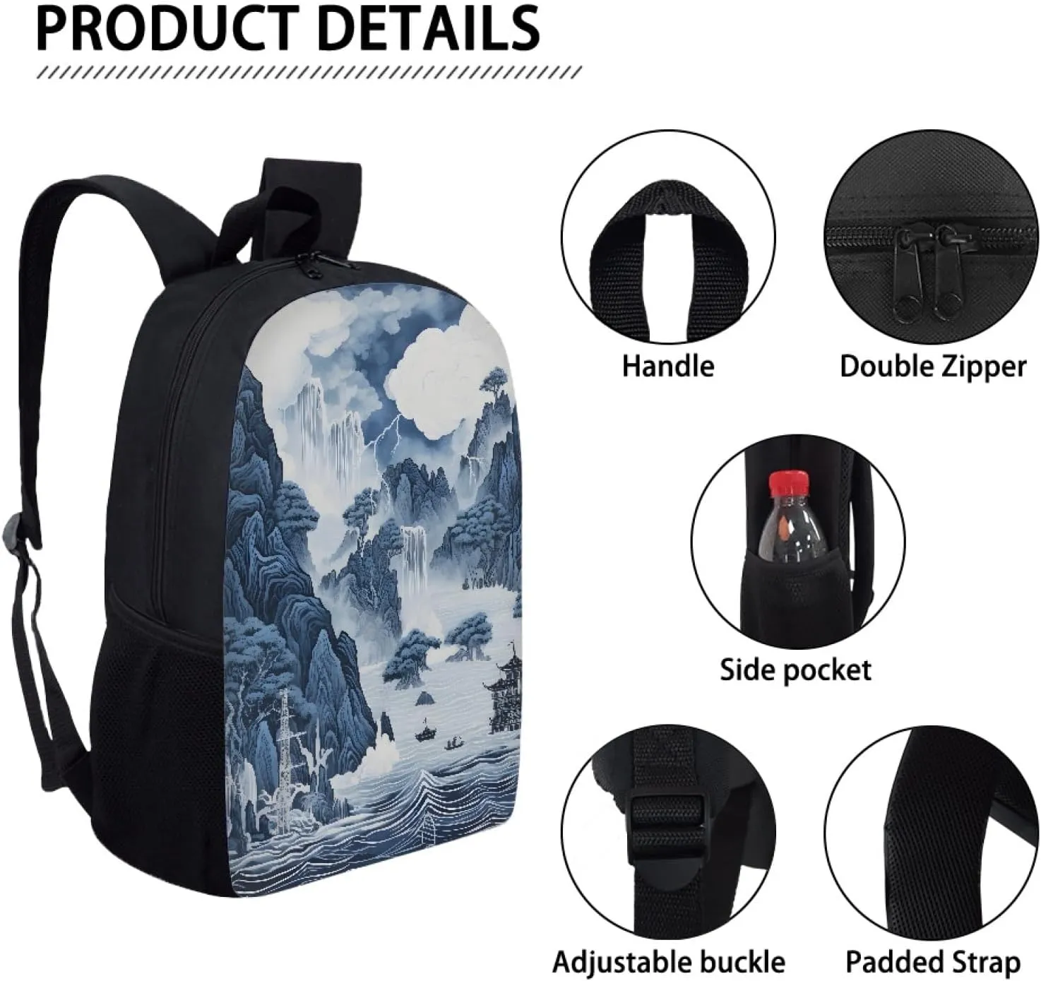 Kids School Backpack Durable Laptop Book Bags for Boys Girls Mens Womens Casual Daypack Shoulders Bags 17 inch,Blue Mountain