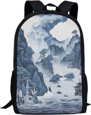 Kids School Backpack Durable Laptop Book Bags for Boys Girls Mens Womens Casual Daypack Shoulders Bags 17 inch,Blue Mountain