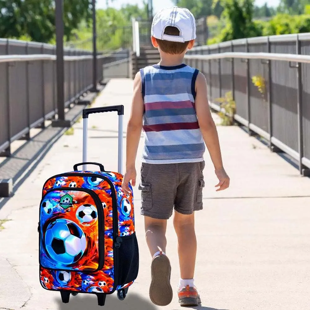 Kids Suitcase, Boys Travel Suitcases with Wheels, Soccer Carry on Rolling Luggage(Fire and Ice)
