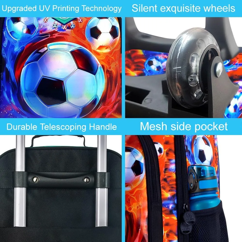 Kids Suitcase, Boys Travel Suitcases with Wheels, Soccer Carry on Rolling Luggage(Fire and Ice)
