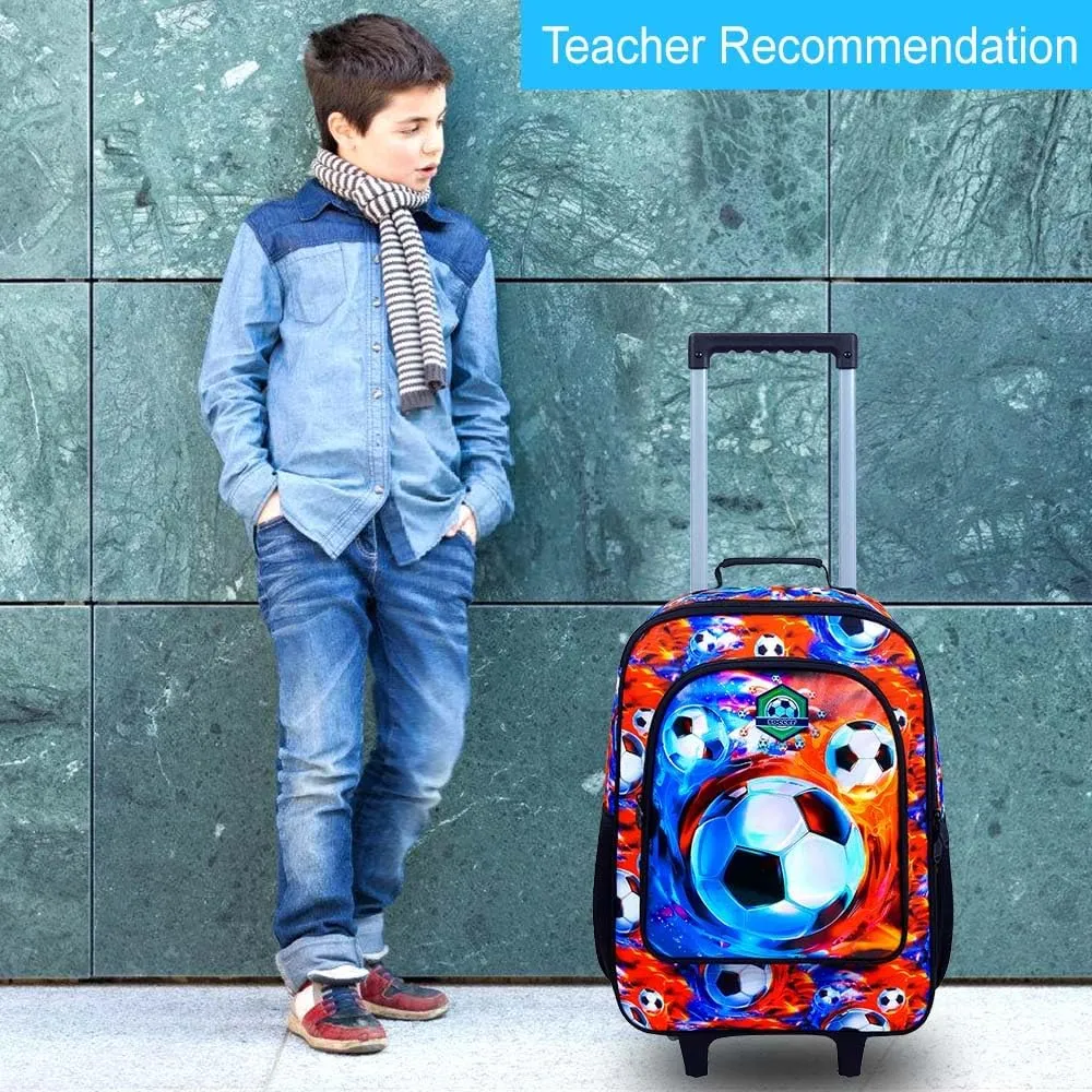 Kids Suitcase, Boys Travel Suitcases with Wheels, Soccer Carry on Rolling Luggage(Fire and Ice)