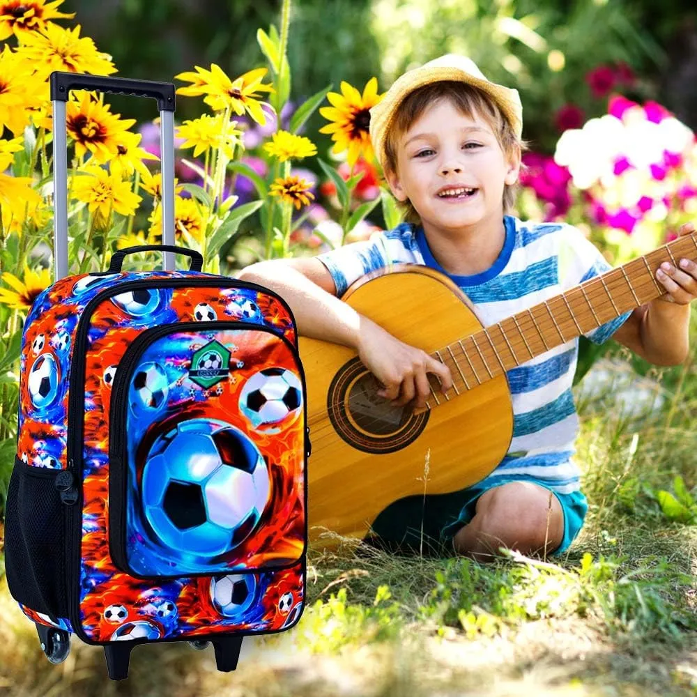 Kids Suitcase, Boys Travel Suitcases with Wheels, Soccer Carry on Rolling Luggage(Fire and Ice)