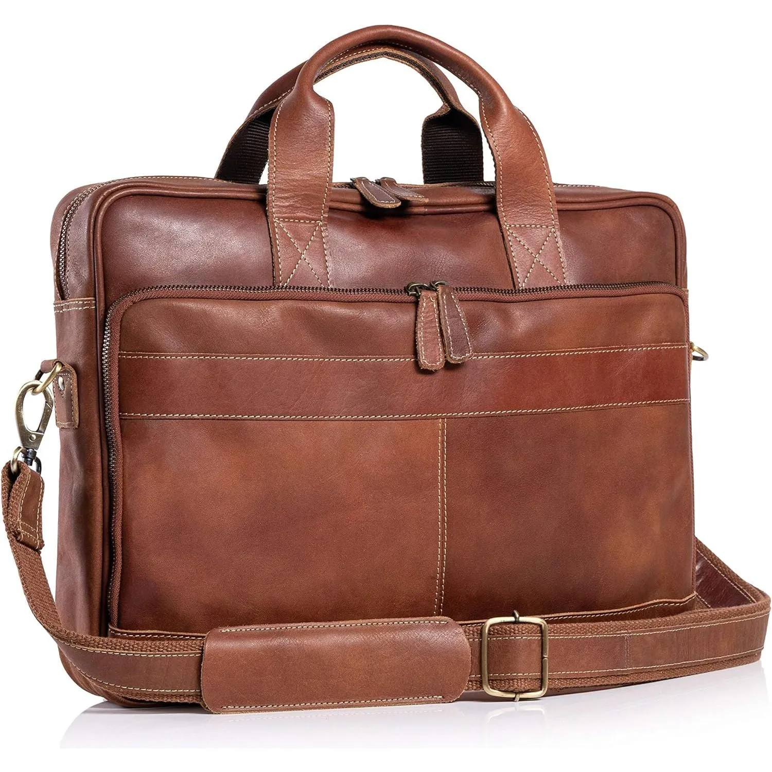 KomalC 16 Inch Leather Briefcases Laptop Messenger Bags For Men And Women Best Office School College Satchel Bag