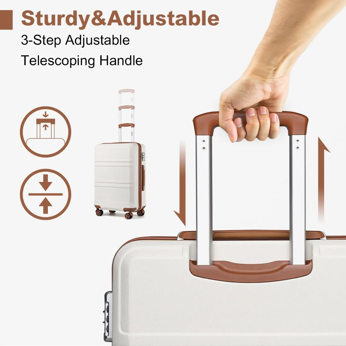 Kono 24 Inch Luggage Suitcase Lightweight with Spinner Wheels TSA Lock Hardside Medium Checked Luggage Durable Rolling Suitcase Cream White