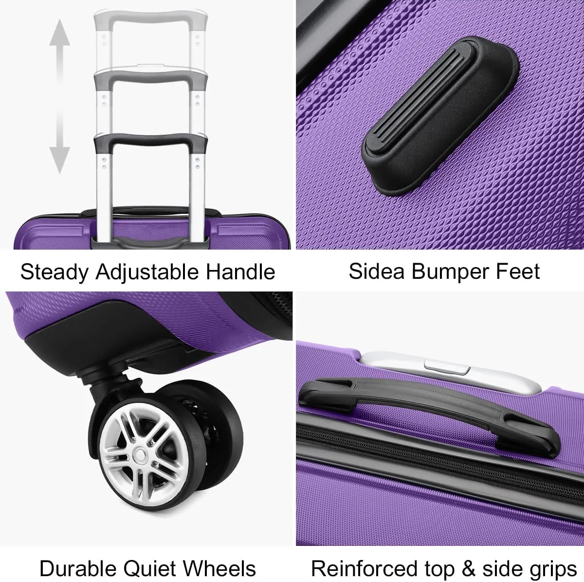 Kono 4 Piece Luggage Sets Expandable(only 28") Lightweight with Spinner Wheels TSA Lock Hardside Travel Rolling Suitcases 20in 24in 28in Carry on and 12in Mini Cosmetic Case Purple