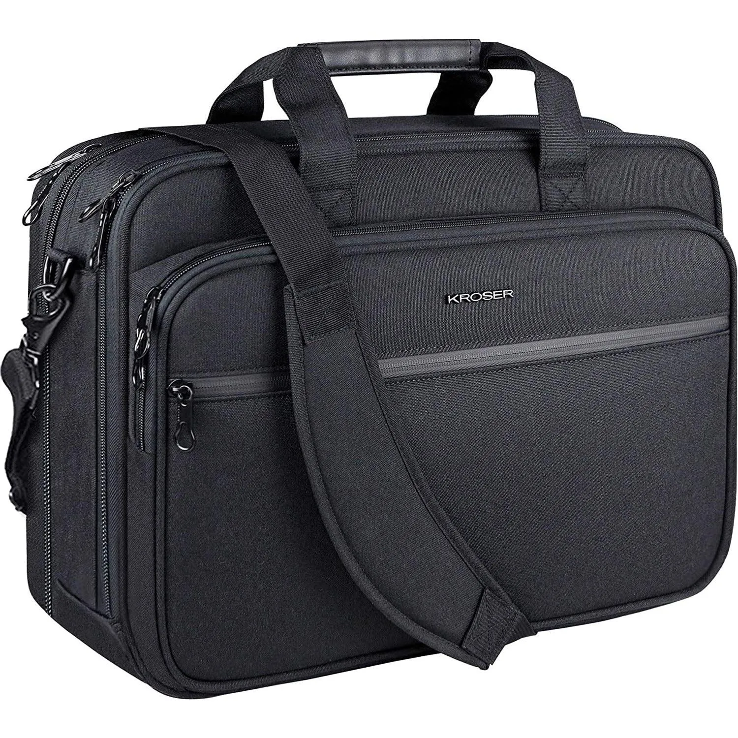 KROSER 18” Expandable Laptop Briefcase – Fits Up to 17.3” Laptops Water-Repellent Canvas Poly Laptop Bag with RFID Protection – Ideal for Business, Travel & School – Black
