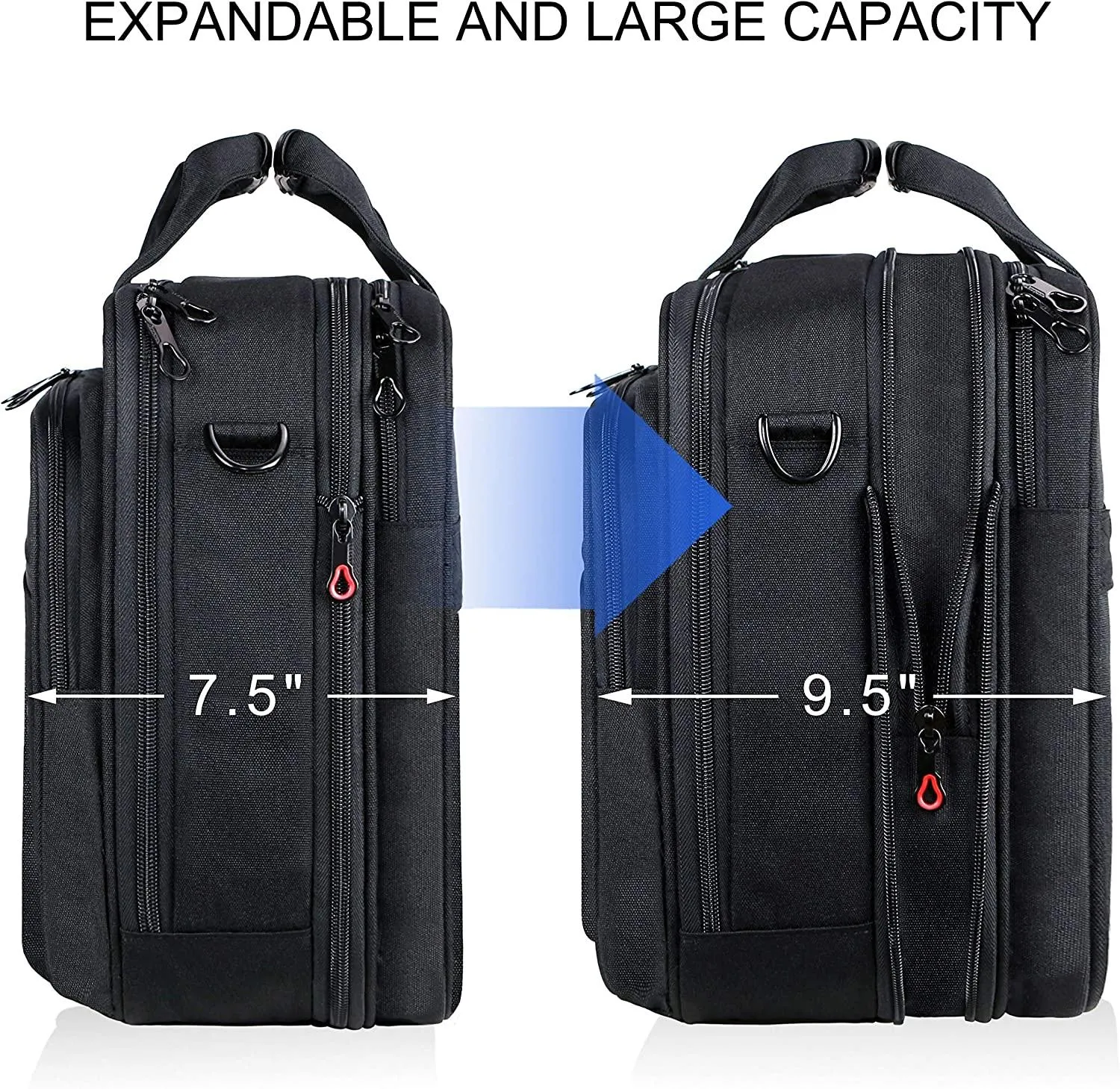 KROSER 18” Expandable Laptop Briefcase – Fits Up to 17.3” Laptops Water-Repellent Canvas Poly Laptop Bag with RFID Protection – Ideal for Business, Travel & School – Black