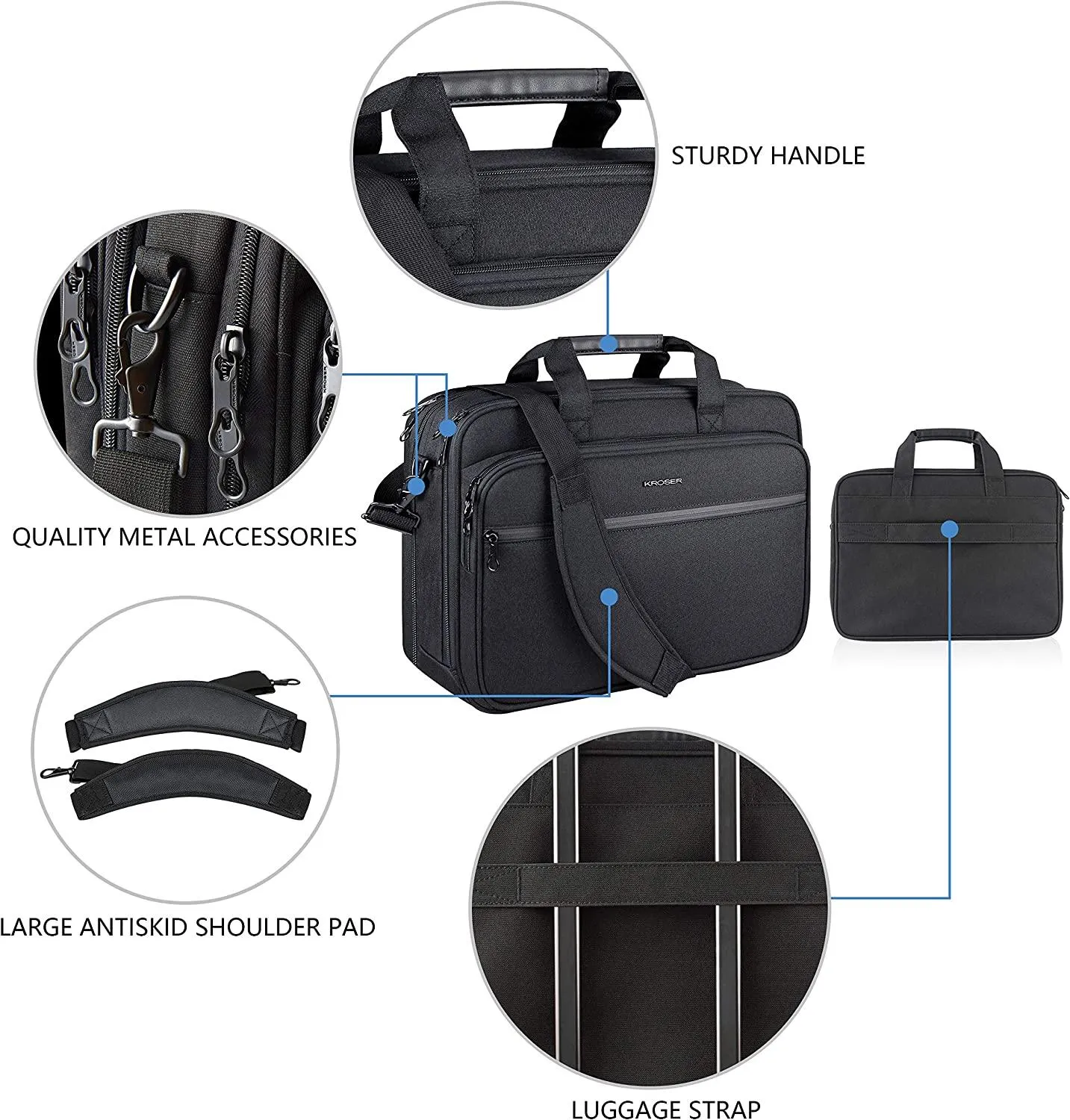 KROSER 18” Expandable Laptop Briefcase – Fits Up to 17.3” Laptops Water-Repellent Canvas Poly Laptop Bag with RFID Protection – Ideal for Business, Travel & School – Black