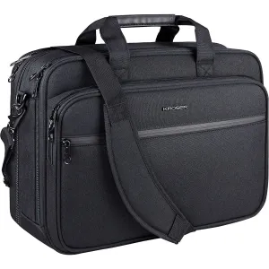 KROSER 18” Expandable Laptop Briefcase – Fits Up to 17.3” Laptops Water-Repellent Canvas Poly Laptop Bag with RFID Protection – Ideal for Business, Travel & School – Black