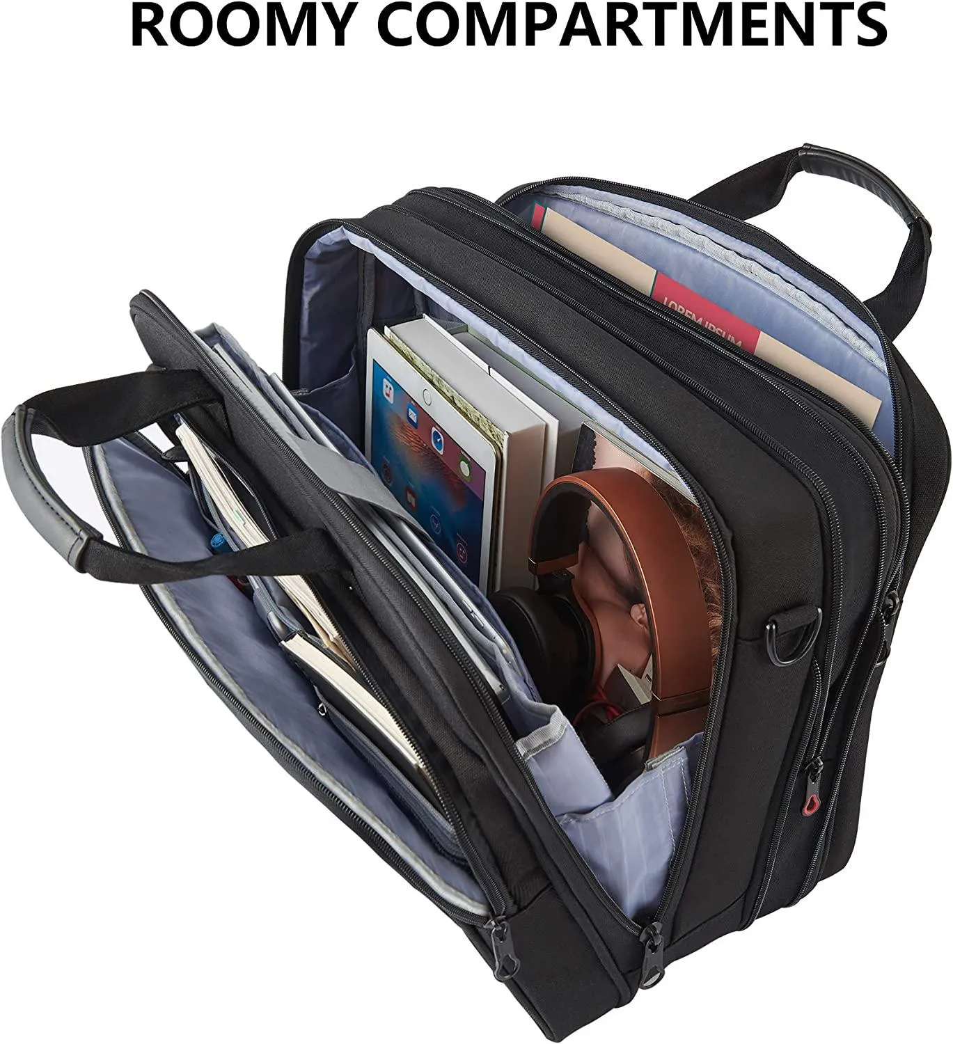 KROSER 18” Expandable Laptop Briefcase – Fits Up to 17.3” Laptops Water-Repellent Canvas Poly Laptop Bag with RFID Protection – Ideal for Business, Travel & School – Black