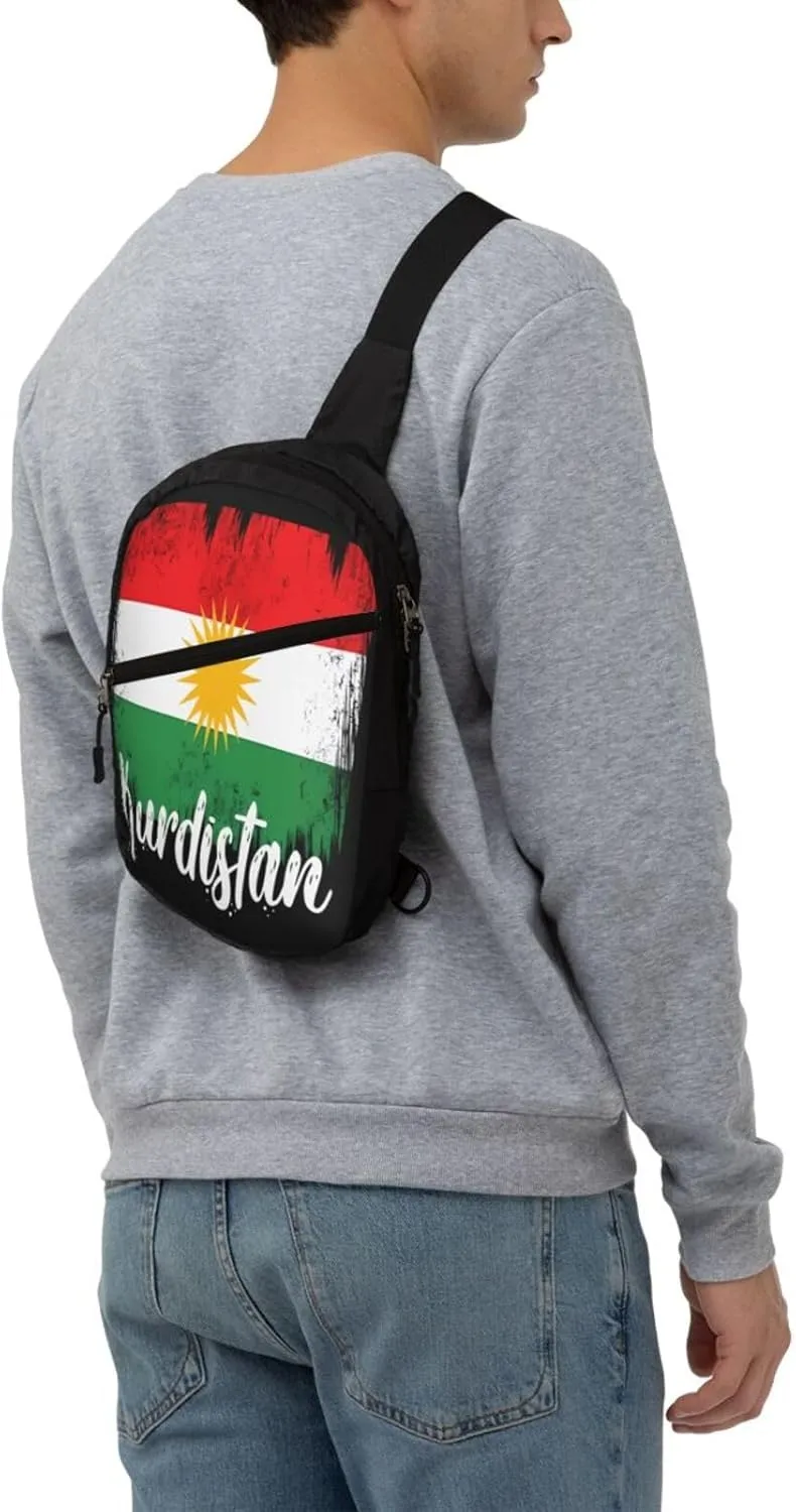 Kurdistan Kurdish Flag Packable Crossbody Bag Portable Sling Bags Foldable Travel Daypack Reusable Sports Shoulder Backpack Diagonally Chest Bag for Workout
