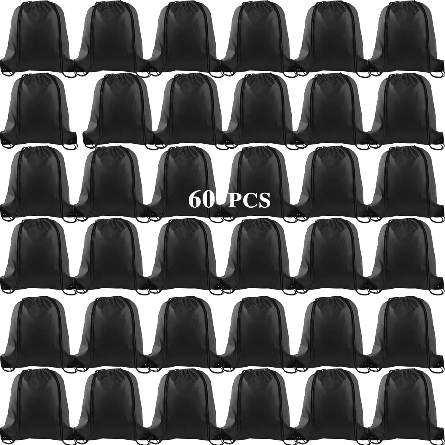KUUQA 60Pcs Black Drawstring Backpack Bag Sack Drawstring Bags Bulk String Bags Storage Bags for Sport Gym Traveling